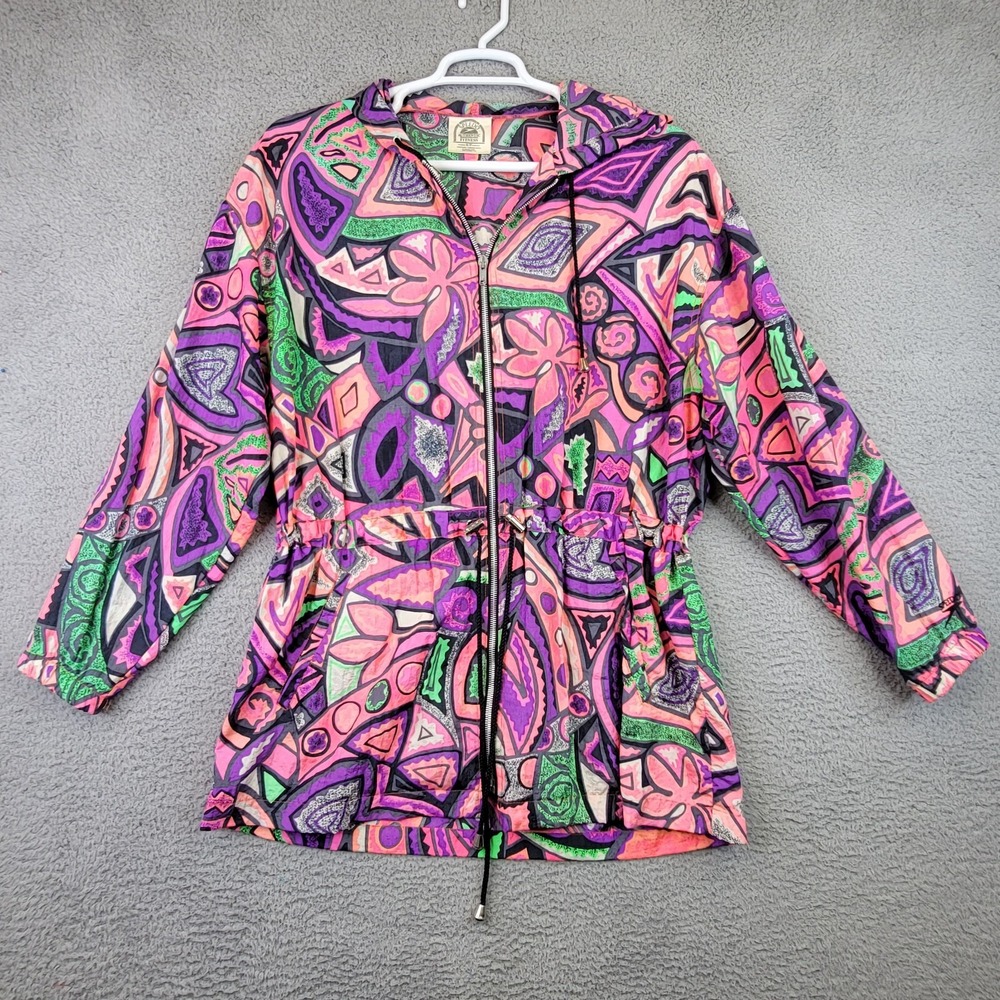 Vintage Speedo Jacket Womens Small Pink‎ Purple Floral Funky Hippie Windbreaker